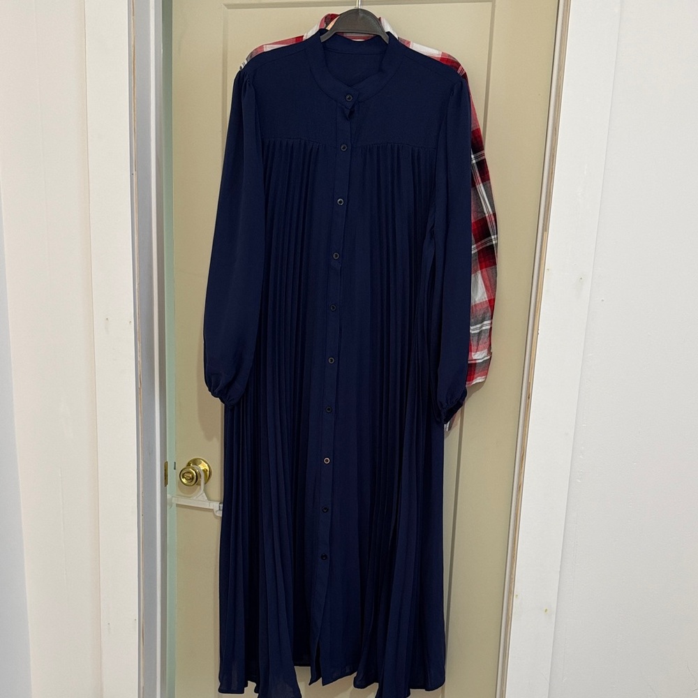 SHEIN Navy Blue Pleated Maxi Dress